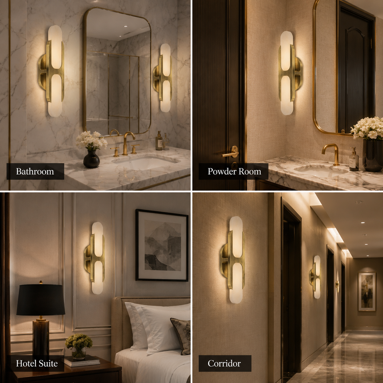 Natural Alabaster Wall Sconce – Antique Brass, 17"